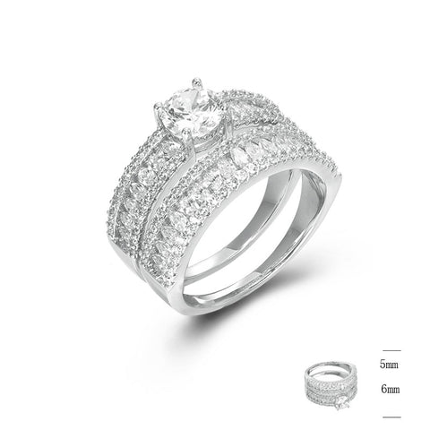 SILVER MARQUISE & ROUND CUBIC ZIRCONIA 2-PIECE RING SET