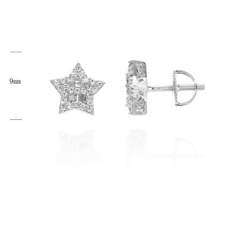 SILVER BAGUETTE AND ROUND CUBIC ZIRCONIA STAR STUD EARRINGS