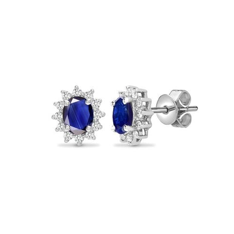 18CT WHITE GOLD OVAL SAPPHIRE & DIAMOND STUD EARRINGS