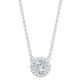 18CT WHITE GOLD NATURAL DIAMOND HALO PENDANT NECKLACE