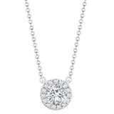 18CT WHITE GOLD NATURAL DIAMOND HALO PENDANT NECKLACE
