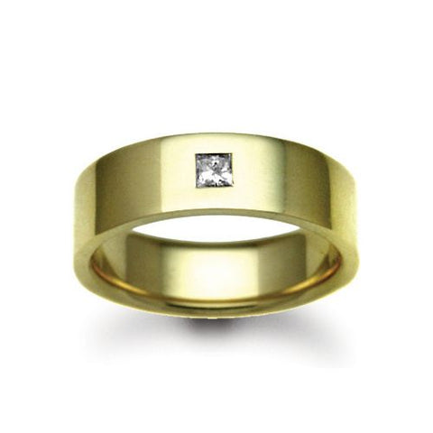 BESPOKE 18CT GOLD PRINCESS-CUT DIAMOND-SET FLAT COURT WEDDING BAND