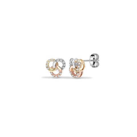 9CT THREE-COLOUR GOLD DIAMOND TRIQUETRA STUDS