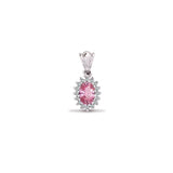 9CT WHITE GOLD OVAL PINK SAPPHIRE & DIAMOND CLUSTER PENDANT