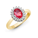 9CT GOLD OVAL RUBY & DIAMOND CLUSTER RING