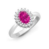 9CT WHITE GOLD OVAL PINK SAPPHIRE & DIAMOND CLUSTER RING