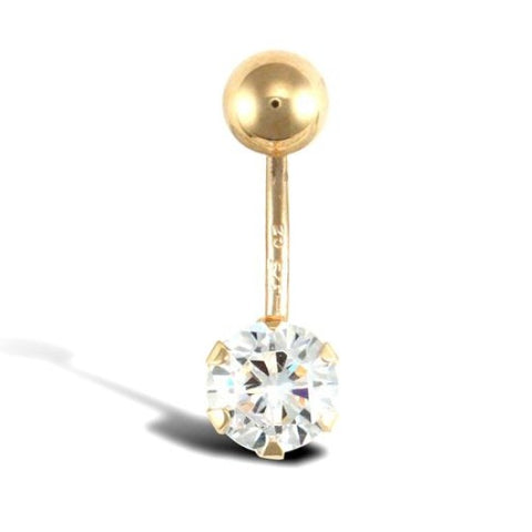 9CT GOLD CUBIC ZIRCONIA SOLITAIRE NAVEL/ BELLY BAR