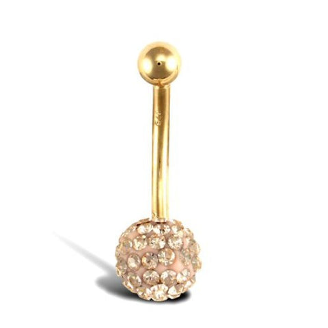 9CT GOLD CHAMPAGNE PEACH CRYSTAL BELLY BAR