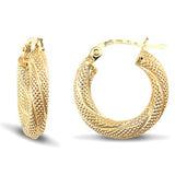 9CT GOLD 3MM FROSTED TWIST HOOP EARRINGS