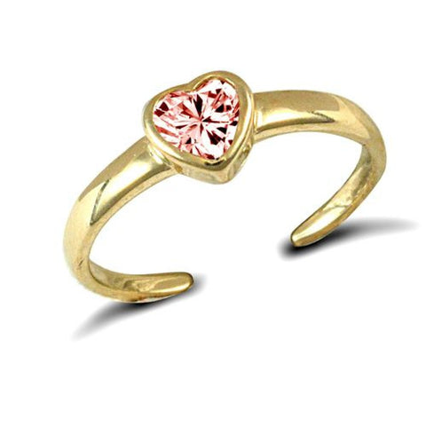 9CT GOLD PINK CUBIC ZIRCONIA HEART TOE RING
