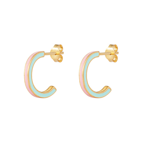 GOLD VERMEIL VIOLET & AQUA ENAMEL DEMI-HOOPS