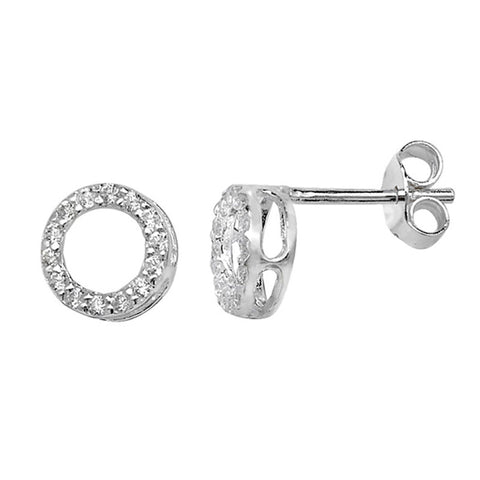 SILVER CUBIC ZIRCONIA CIRCLE STUD EARRINGS