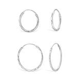 SILVER DIAMOND CUT SLEEPER HOOP EARRINGS