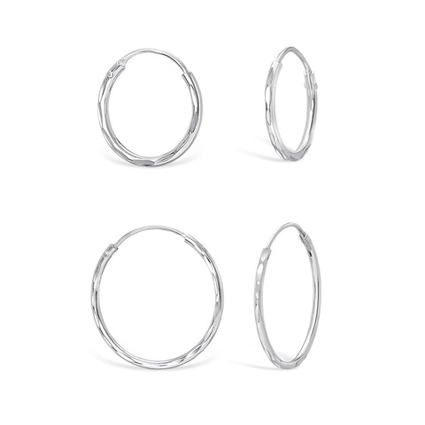 SILVER DIAMOND CUT SLEEPER HOOP EARRINGS