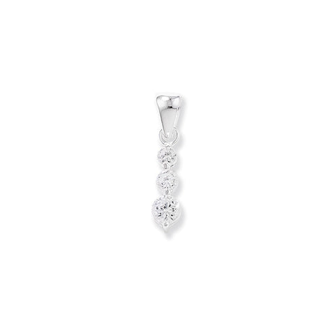 SILVER THREE STONE CUBIC ZIRCONIA DROP PENDANT
