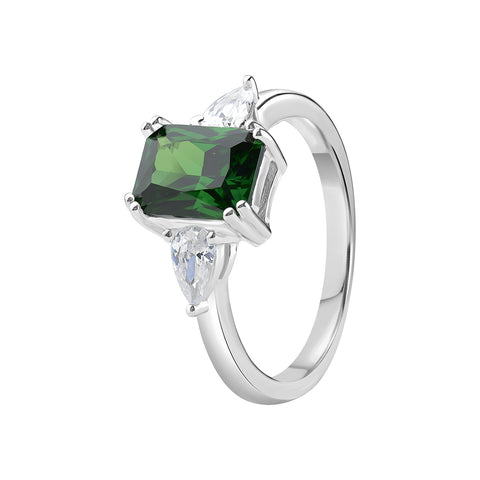 SILVER EMERALD GREEN CUBIC ZIRCONIA RING