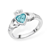 SILVER BIRTHSTONE CLADDAGH RING