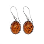 SILVER VICTORIAN STYLE AMBER DROP EARRINGS