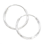 SILVER DIAMOND CUT SLEEPER HOOP EARRINGS