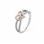 SILVER CUBIC ZIRCONIA INTERLINKED ROSE GOLD VERMEIL HEART RING