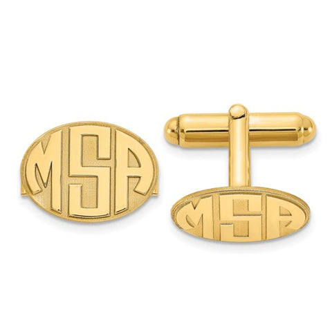 14CT GOLD OVAL PERSONALISED RAISED LETTER INITIAL CUFFLINKS