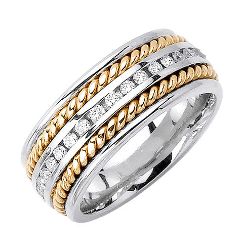 14CT YELLOW & WHITE GOLD HANDMADE DIAMOND WEDDING BAND