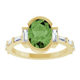 14CT GOLD EMERALD-CUT GREEN TOURMALINE & BAGUETTE DIAMOND ENGAGEMENT RING