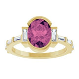 14CT GOLD EMERALD-CUT PINK TOURMALINE & BAGUETTE DIAMOND ENGAGEMENT RING