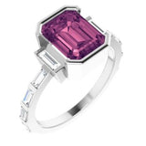 14CT GOLD EMERALD-CUT PINK TOURMALINE & BAGUETTE DIAMOND ENGAGEMENT RING