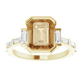 14CT GOLD EMERALD-CUT CHOCOLATE MOISSANITE & BAGUETTE DIAMOND ENGAGEMENT RING