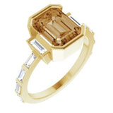 14CT GOLD EMERALD-CUT CHOCOLATE MOISSANITE & BAGUETTE DIAMOND ENGAGEMENT RING