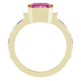 14CT GOLD EMERALD-CUT PINK TOURMALINE & BAGUETTE DIAMOND ENGAGEMENT RING