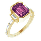 14CT GOLD EMERALD-CUT PINK TOURMALINE & BAGUETTE DIAMOND ENGAGEMENT RING