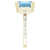 14CT GOLD EMERALD-CUT SKY BLUE TOPAZ & BAGUETTE DIAMOND ENGAGEMENT RING