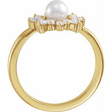 14CT GOLD CULTURED AKOYA PEARL, OPAL AND DIAMOND RING