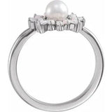 PLATINUM CULTURED AKOYA PEARL, OPAL AND DIAMOND RING