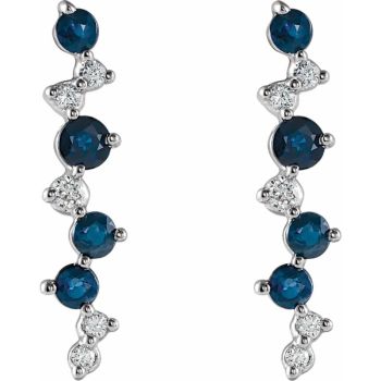 14CT WHITE GOLD SAPPHIRE & DIAMOND LONG STUD EARRING