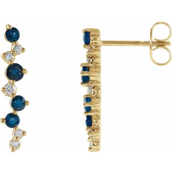 14CT GOLD SAPPHIRE & DIAMOND LONG STUD EARRING