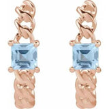 14CT SOLID ROSE GOLD SQUARE SKY BLUE TOPAZ SET CHAIN DEMI-HOOPS