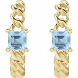 14CT SOLID GOLD SQUARE SKY BLUE TOPAZ SET CHAIN DEMI-HOOPS