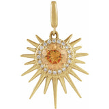 14CT GOLD CITRINE & DIAMOND HALO SUNBURST PENDANT CHARM