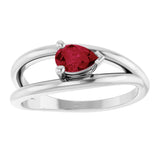 SILVER PEAR-CUT LAB-GROWN RUBY NEGATIVE SPACE RING