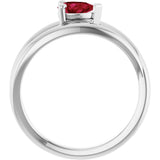 SILVER PEAR-CUT LAB-GROWN RUBY NEGATIVE SPACE RING