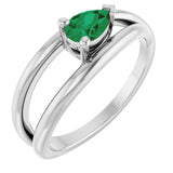 SILVER PEAR-CUT LAB-GROWN EMERALD NEGATIVE SPACE RING