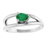 SILVER PEAR-CUT LAB-GROWN EMERALD NEGATIVE SPACE RING