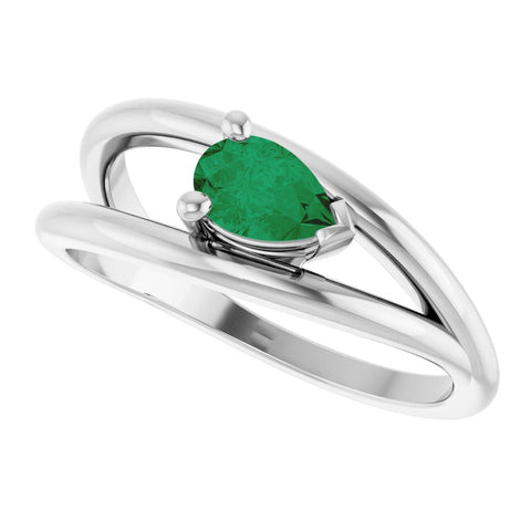 SILVER PEAR-CUT LAB-GROWN EMERALD NEGATIVE SPACE RING