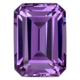 14CT GOLD EMERALD-CUT CREATED PURPLE SAPPHIRE & BAGUETTE DIAMOND ENGAGEMENT RING