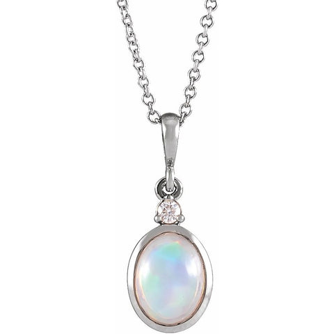 SILVER OVAL ETHIOPIAN OPAL & DIAMOND NECKLACE