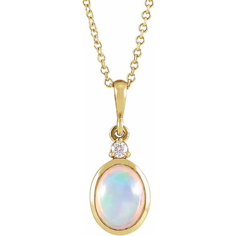 14CT GOLD OVAL ETHIOPIAN OPAL & DIAMOND NECKLACE