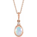 14CT ROSE GOLD OVAL ETHIOPIAN OPAL & DIAMOND NECKLACE